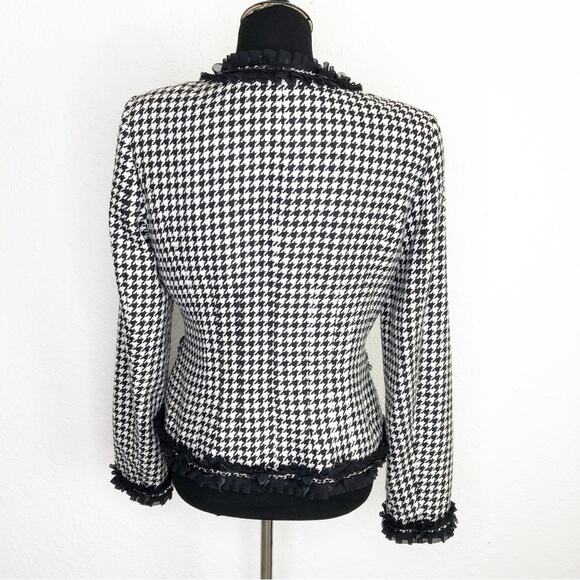WHBM black and white houndstooth ruffle trim blazer size 8 - Picture 2 of 16